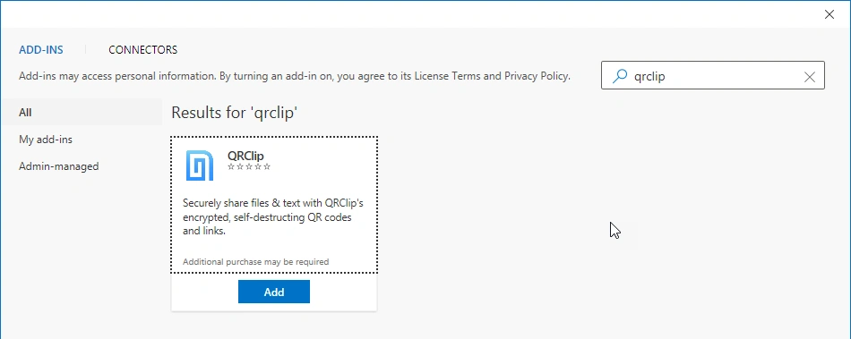 search for the qrclip add-in