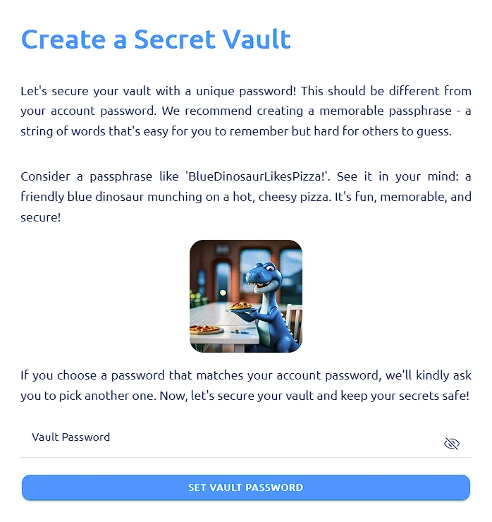 select the vault password