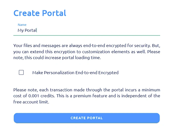 portal creation dialog