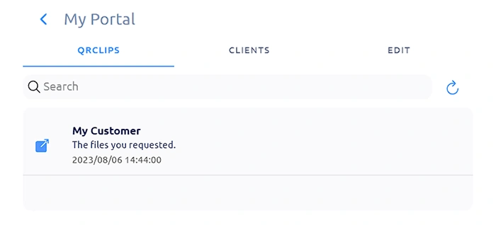 list qrclips sent through portal